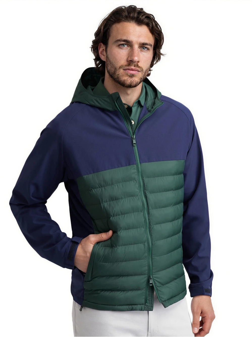 NWT Peter Millar Apex Hybrid Hoodie Jacket Nordic Pine Navy (Medium)